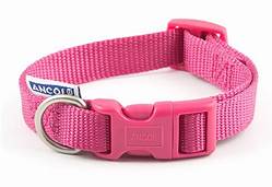 A pink Ancol Adjustable nylon dog collar with a pink plastic clasp.