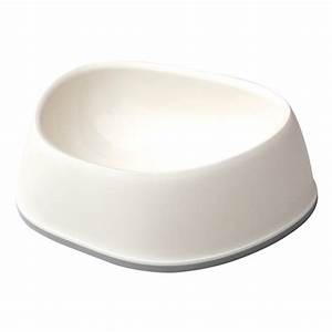 A white, square shaped Moderna dog bowl with rounded corners.